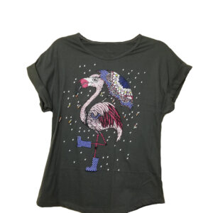 Beaded Rainy Day Flamingo Tee - Grey