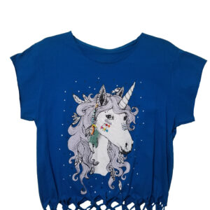 Beaded Unicorn Fringe Tee - Blue
