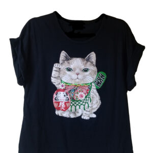 Beaded Lucky Cat Tee - Black