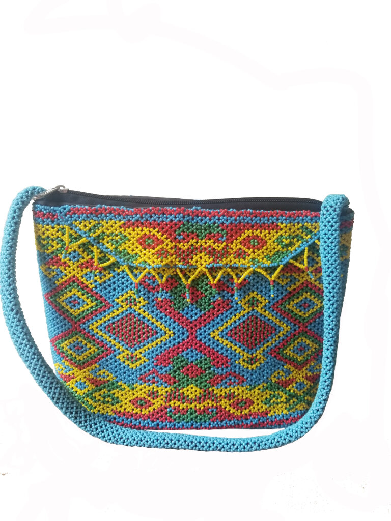 Borneo Sky Blue Beaded Sling Bag $80.00