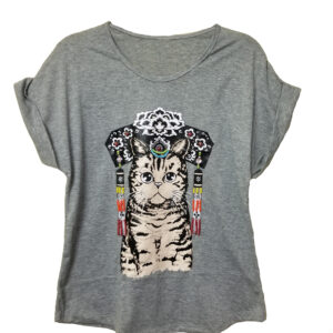 Beaded Princess Cat Tee - Grey
