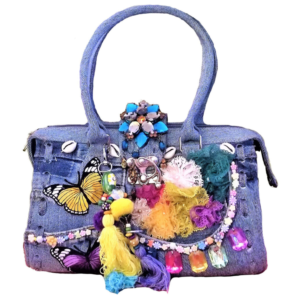 Embellished Butterfly Jean Bag $75.00